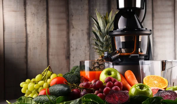 Exprimidor Lento Con Frutas Verduras Orgánicas Dieta Desintoxicación —  Fotos de Stock