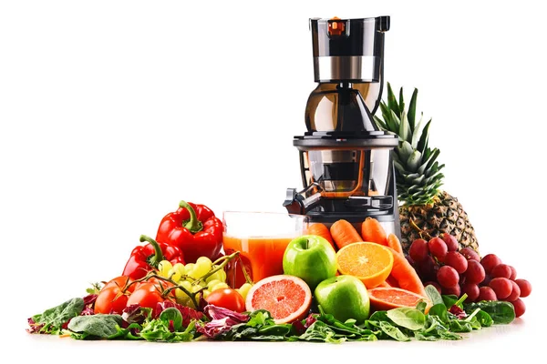 Slow Juicer Organic Fruits Vegetables Isolated White Detox Diet — Stock Photo, Image