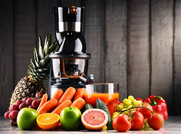 Langzame Sapcentrifuge Met Biologische Groenten Fruit Detox Dieet — Stockfoto