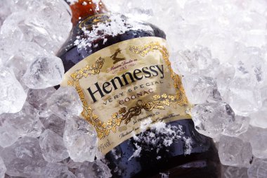 POZNAN, POL - 28 Mayıs 2020: bir şişe Hennessy, Fransa 'nın Konyak kentinden ünlü bir konyak markası