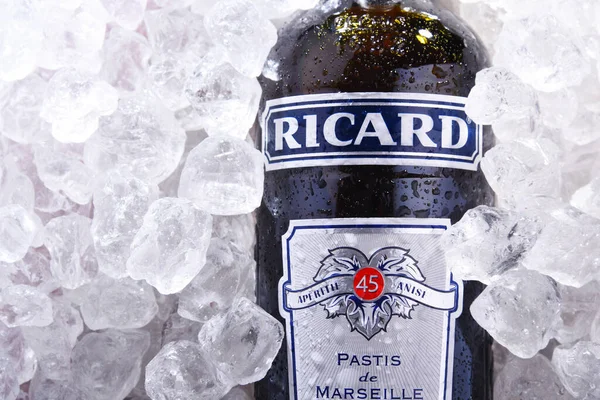 Poznan Pol Jun 2020 Bottle Ricard Pastis Anise Licorice Flared — 스톡 사진