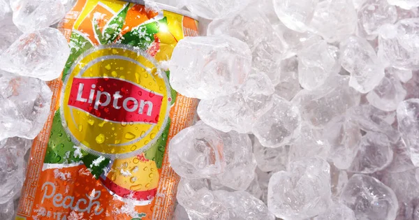 Poznan Pol Jun 2020 Can Lipton Ice Tea Ett Läskedrycksmärke — Stockfoto