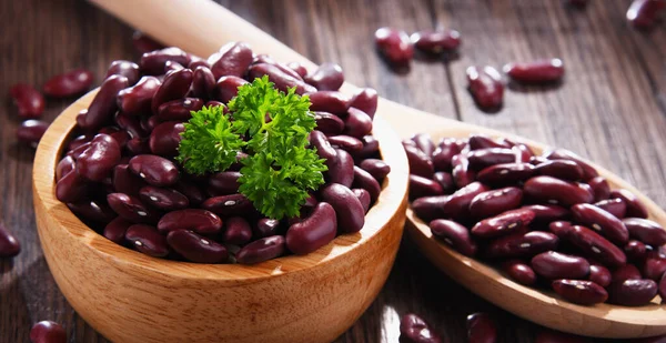 Composition Bowl Kidney Bean Wooden Table — Stock Photo, Image