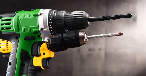 Two Cordless Drills Drill Bits Working Also Screw Guns — Stock Photo, Image