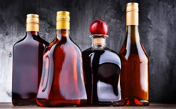 Composition Bottles Assorted Alcoholic Beverages — Stock Photo, Image