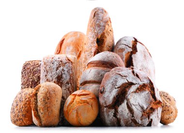 Beyaz üzerine izole edilmiş çeşitli fırın ürünleri ile bileşim