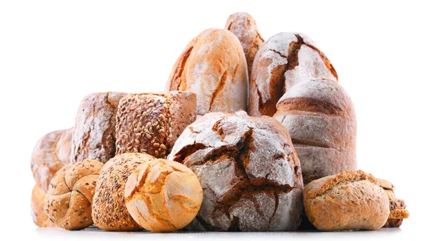 Composición Con Productos Panadería Surtidos Aislados Blanco —  Fotos de Stock