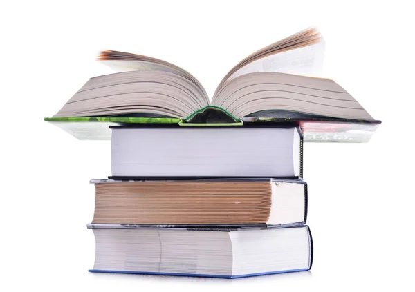 Composition Avec Pile Livres Isolés Sur Blanc — Photo