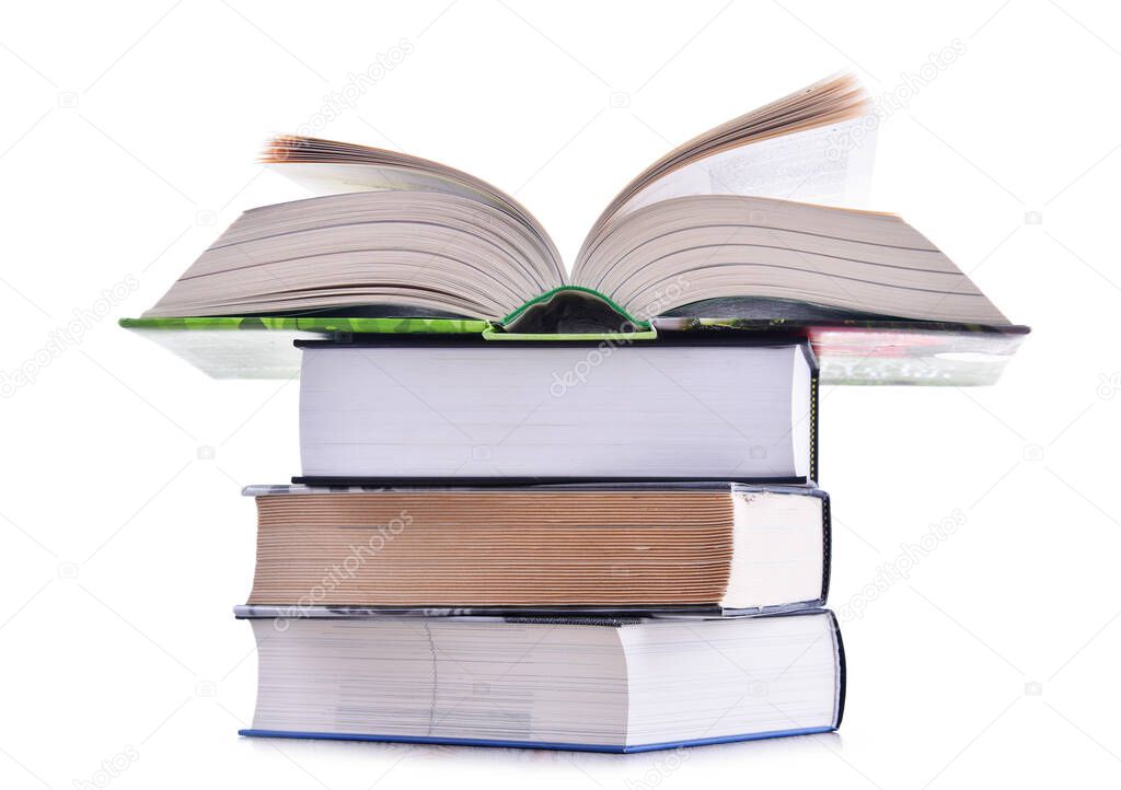 Composition with stack of books isolated on white.