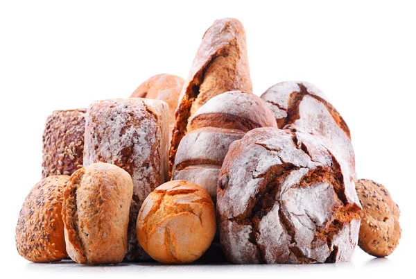 Samenstelling Met Diverse Bakkerijproducten Geïsoleerd Wit — Stockfoto