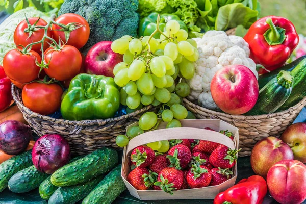 Variété Légumes Fruits Frais Biologiques Dans Jardin Régime Alimentaire Équilibré — Photo