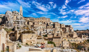 Matera, Basilicata, İtalya 'nın panoramik görünümü