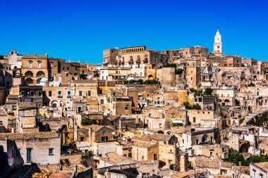 Matera, Basilicata, İtalya 'nın panoramik görünümü.