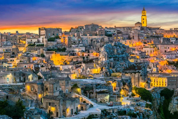 Panoramic Night View Matera Basilicata Italy — Stock Photo, Image