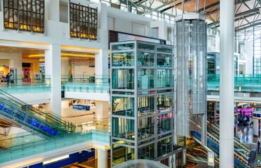 MUSCAT, OMAN - MAR 21, 2024: Interior of Muscat International Airport, Oman