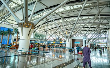 MUSCAT, OMAN - MAR 21, 2024: Interior of Muscat International Airport, Oman