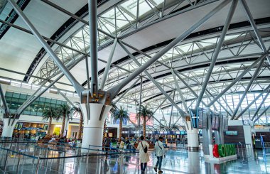 MUSCAT, OMAN - MAR 21, 2024: Interior of Muscat International Airport, Oman