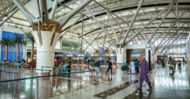 MUSCAT, OMAN - MAR 21, 2024: Interior of Muscat International Airport, Oman