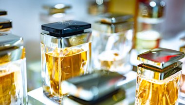 DUBAI, UAE - MAR 21, 2024: Bulgari perfumes exposition at the cosmetics store