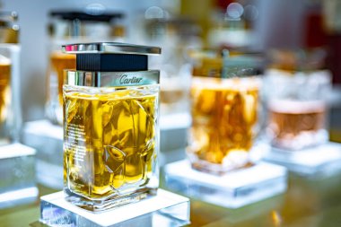 DUBAI, UAE - MAR 21, 2024: Bulgari perfumes exposition at the cosmetics store