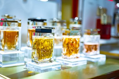 DUBAI, UAE - MAR 21, 2024: Bulgari perfumes exposition at the cosmetics store