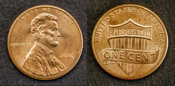 Jeden Cent Americký Dolar Spojených Států Postavou Lincolna Mince Přední — Stock fotografie