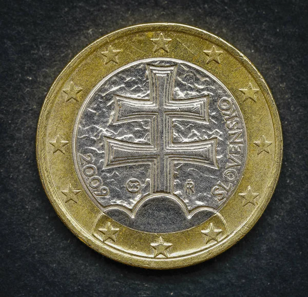 Euro Moneta Pieniądze Eur Waluta Unii Europejskiej Słowacji Czarnym Tle — Zdjęcie stockowe