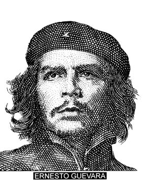 Küba'nın Ernesto Che Guevara üç Pezosu banknotlar, siyah renk beyaz arka plan üzerinde izole renkli tarihsel lider portresi