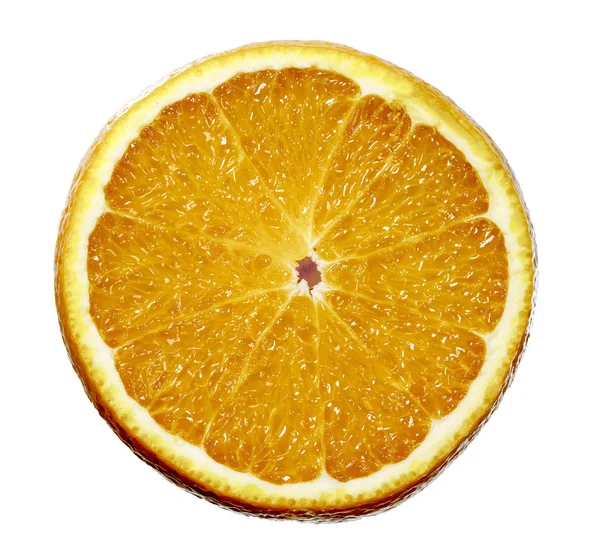 Pomarańczowy Owoc Pół Plasterki Izolat Białym Tle Widać Góry Flatlay — Zdjęcie stockowe