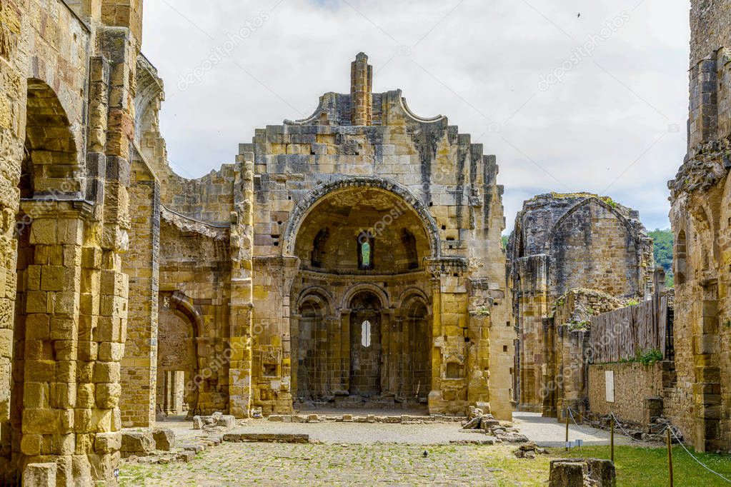 Old stone ruins of the abbey of Alet les Bains in Aude, France 