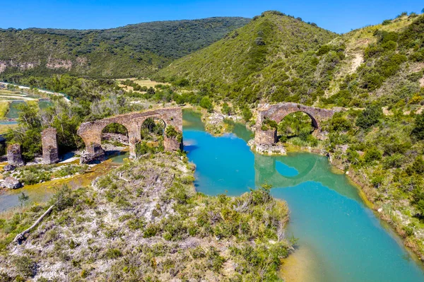 Medieval Roncal Bridge Yesa Which Crosses Aragon River Spain — Stock Photo, Image