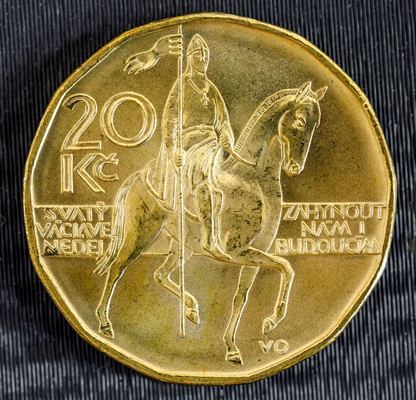 Moneda Checa Veinte Coronas Con Figura San Wenceslao Caballo República — Foto de Stock