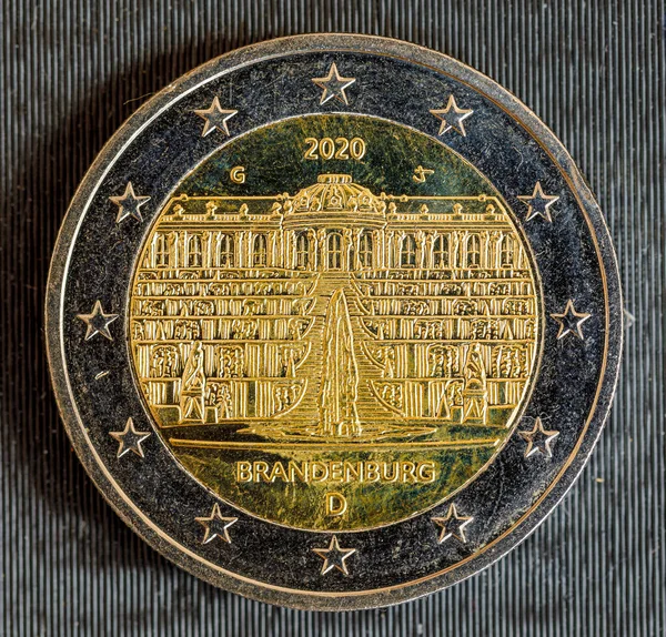 Немецкая Монета Номиналом Евро 2020 Года Лицевой Стороне Изображены Бранденбургские — стоковое фото