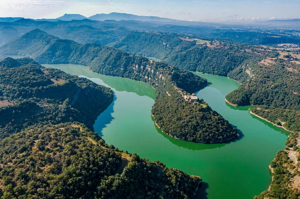 Vista Aérea Monasterio Benedictino Sant Pere Casserres Sobre Río Ter —  Fotos de Stock