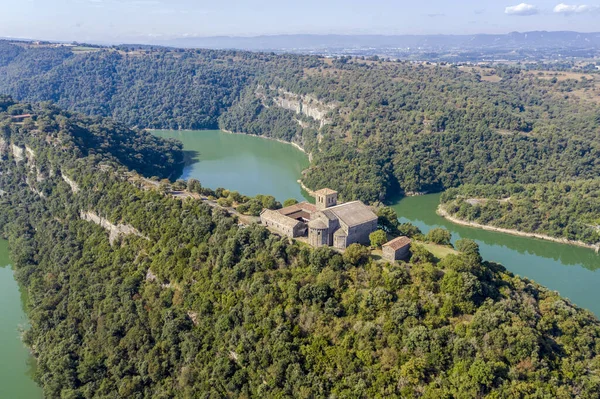 Aerial View Benedictine Monastery Sant Pere Casserres Ter River — Stock Photo, Image