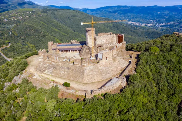 Середньовічний Замок Монцоріу Монсенському Природному Парку Каталонія Ліцензійні Стокові Фото