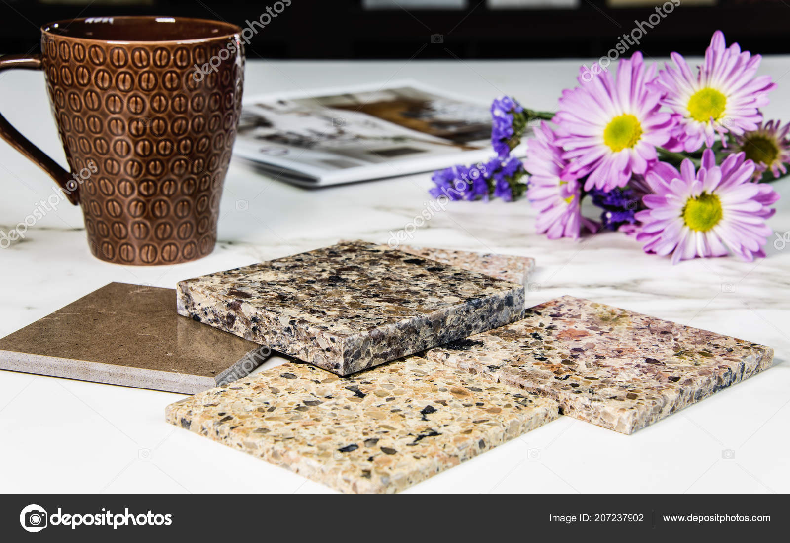 Marble Countertop Granite Color Samples Flowers Stock Photo