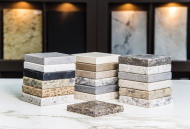 Mutfak tezgahı granit, mermer ve kuvars örnekleri taş renk