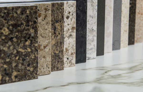 Küchenarbeitsplatten Farbmuster Aus Granit Marmor Und Quarz — Stockfoto