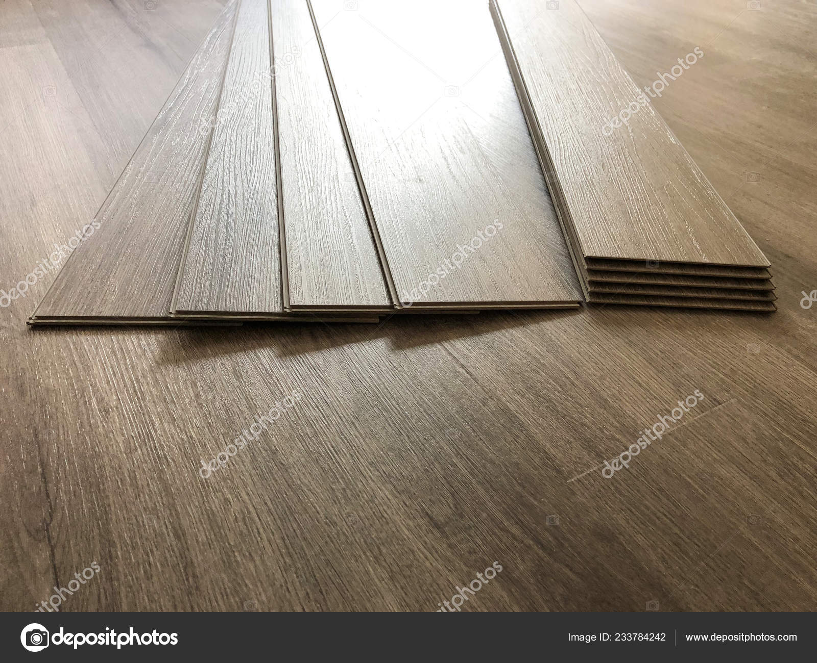 Luxury Vinyl Plank Laminate Flooring Concept Worker Preparing New