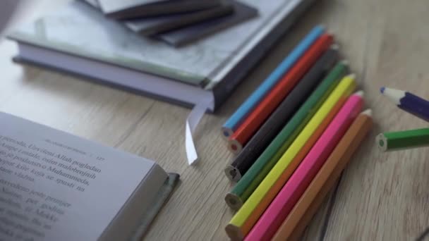 Editorial Back School Colorful School Pens Books — Stock Video