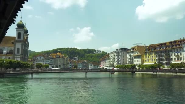 Natursköna Sommaren Panorama Gamla Stan Medeltida Arkitekturen Luzern Schweiz — Stockvideo