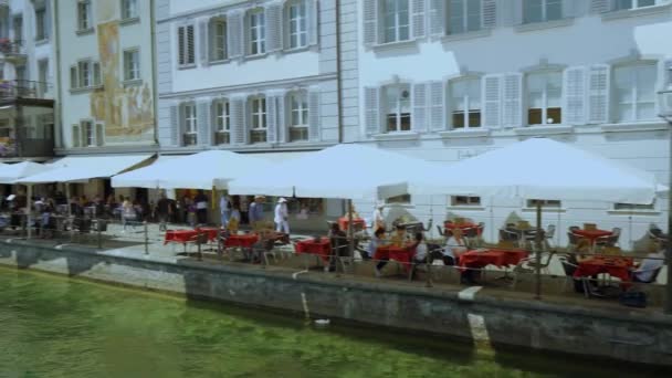 Toerisme Panorama Van Oude Stad Middeleeuwse Architectuur Kapelbrug Kapellbrcke Luzern — Stockvideo