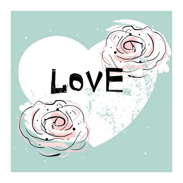 Amore Romantico Illustrazione Con Disegnato Mano Astratto Doodle Rosa Fiore — Vettoriale Stock