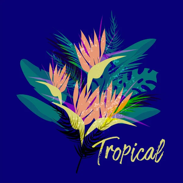 Květinové Koláže Kytice Různých Palmy Tropické Vektorové Listy Exotické Strelitzia — Stockový vektor
