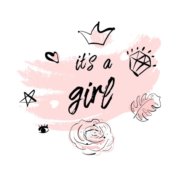 Pink Blush Baby Shower Text Girl Abstract Brush Paint Stroke — Stockvector