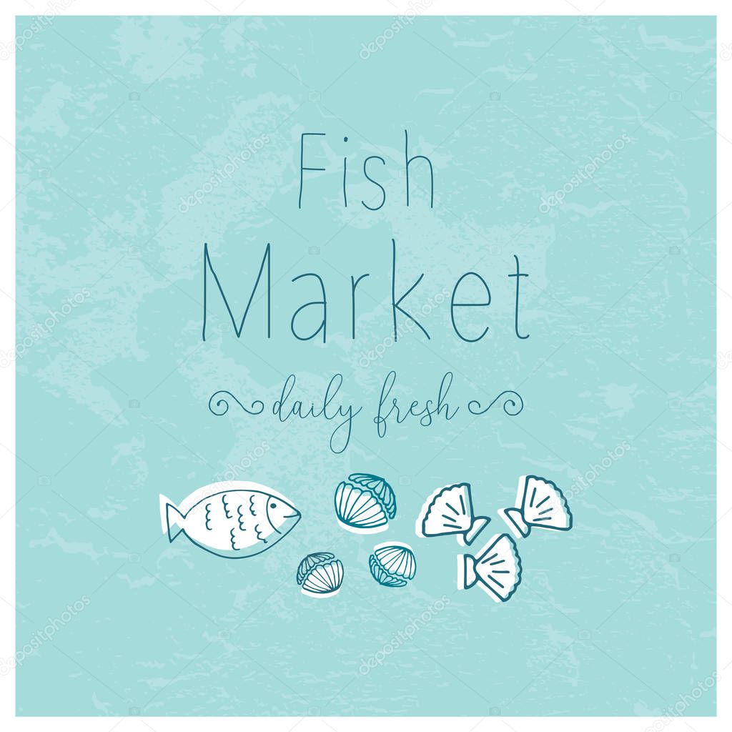Hand Drawn Doodle Sketch Seafood illustration. Nautical background for seafood or fish restaurants, bars, markets or festivals. Vector template