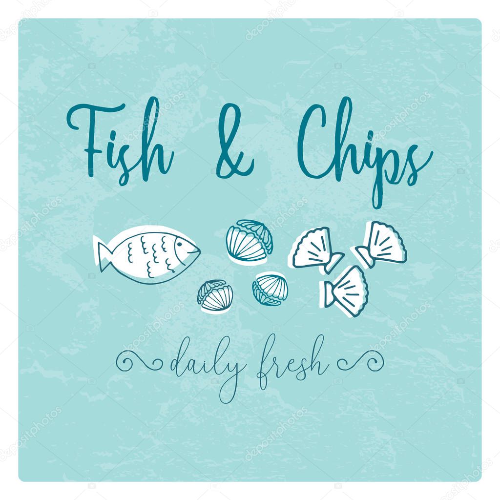 Hand Drawn Doodle Sketch Seafood illustration. Nautical background for seafood or fish restaurants, bars, markets or festivals. Vector template