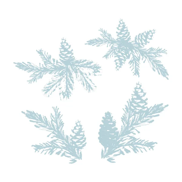 Conjunto Feliz Natal Mão Desenhada Ramo Árvore Natal Isolado Branco —  Vetores de Stock