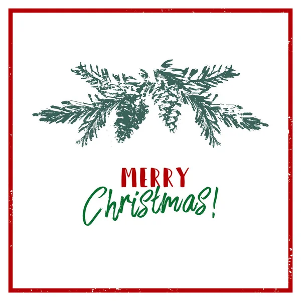 Feliz árbol de Navidad cono de abeto rama dibujada a mano — Vector de stock